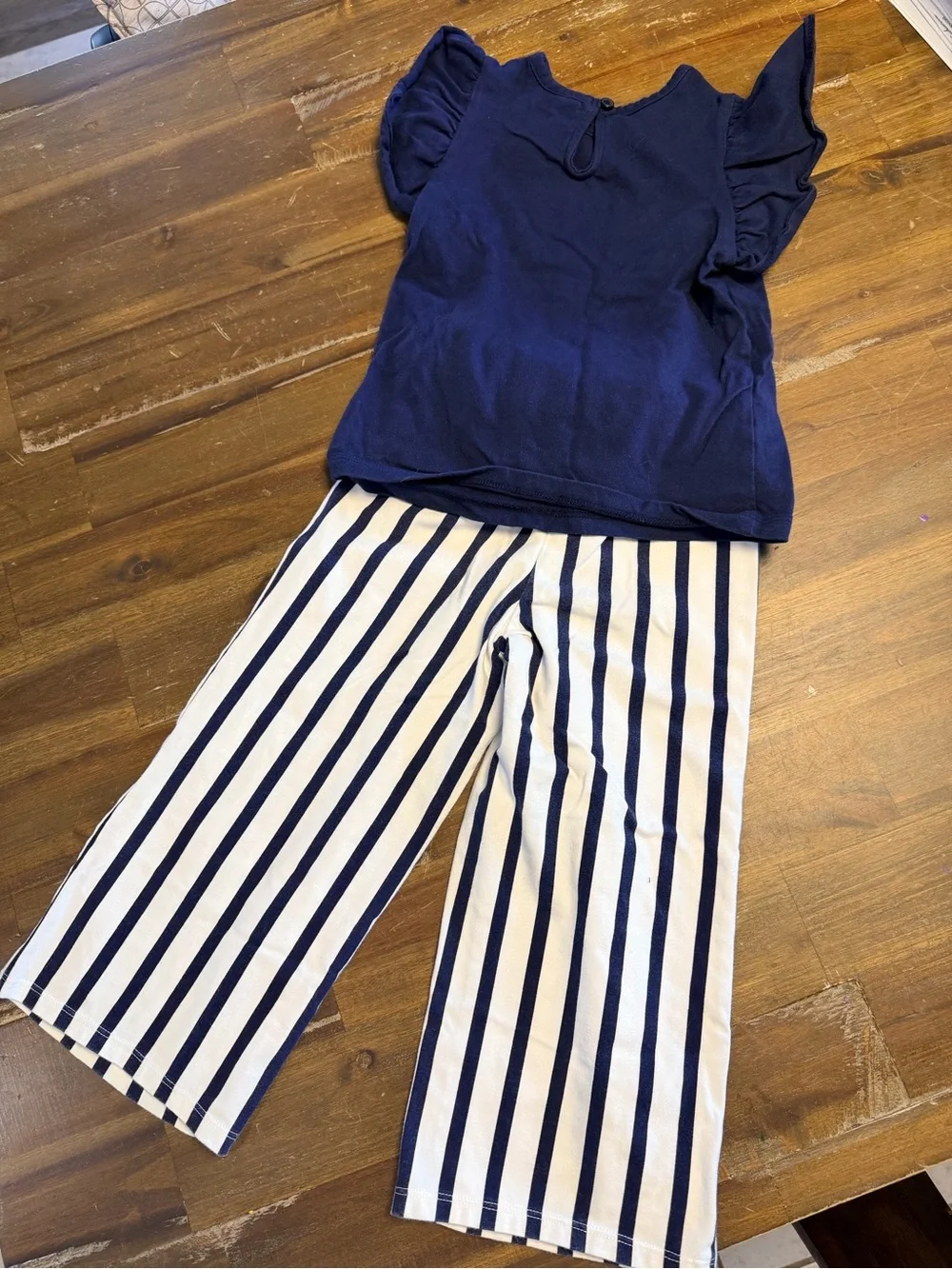 Janie and Jack Navy Top with Navy & White Striped Pants